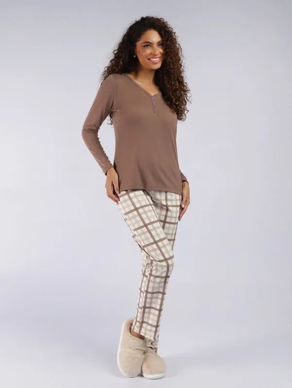 Pijama Longo Xadrez Feminino MARROM M