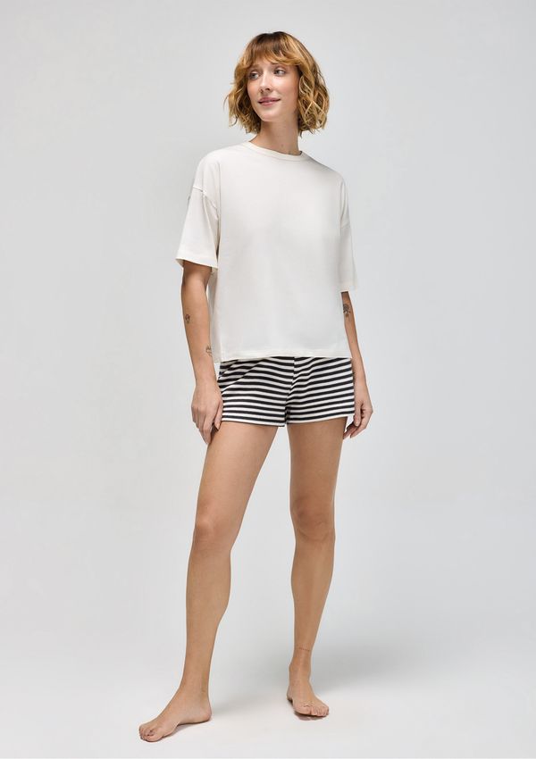 Pijama Curto Feminino Shorts Fio Tinto - Creme P
