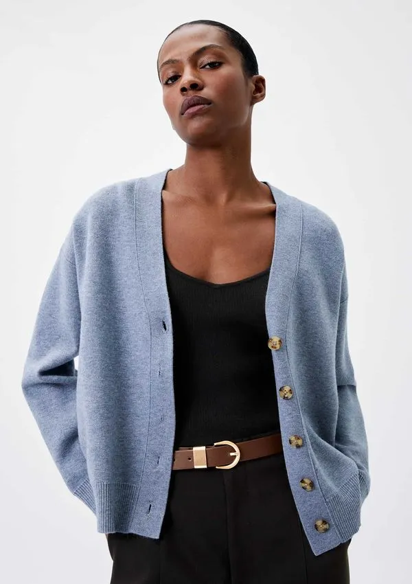 Cardigan Feminino Em Tricô - Azul XP