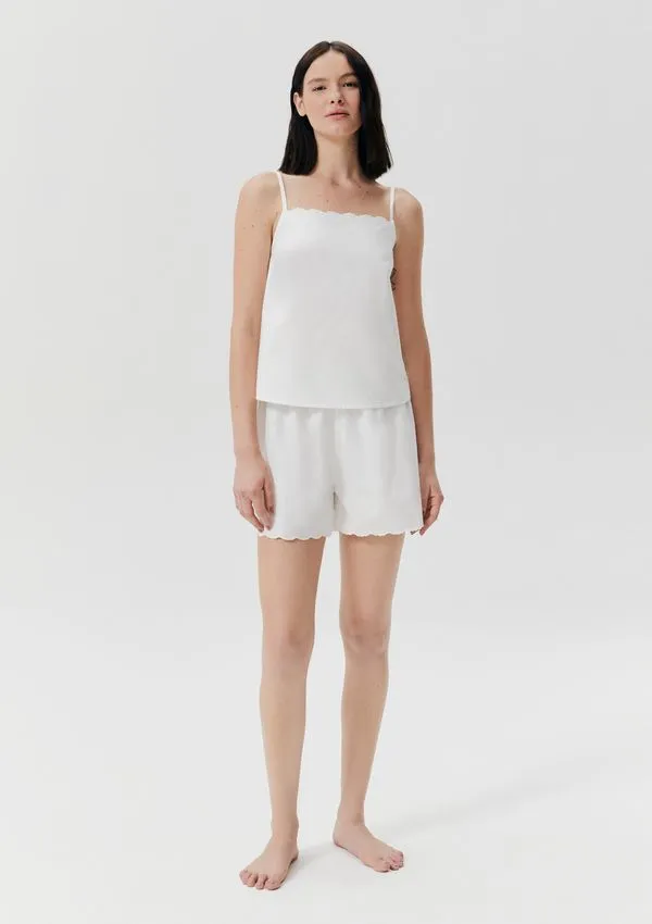 Pijama Curto Feminino Com Bordado Inglês - Off white P