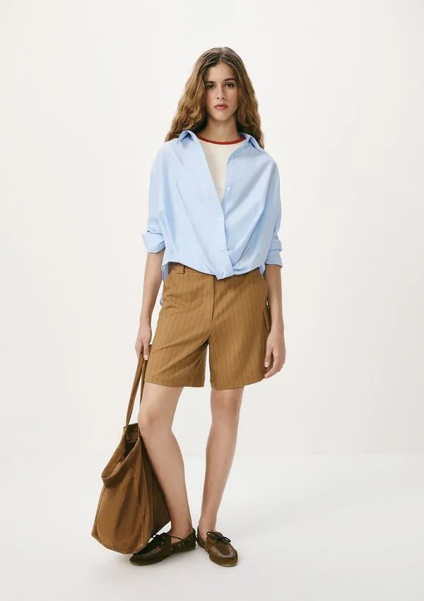 Bermuda Feminina Cargo Risca De Giz - Marrom 038