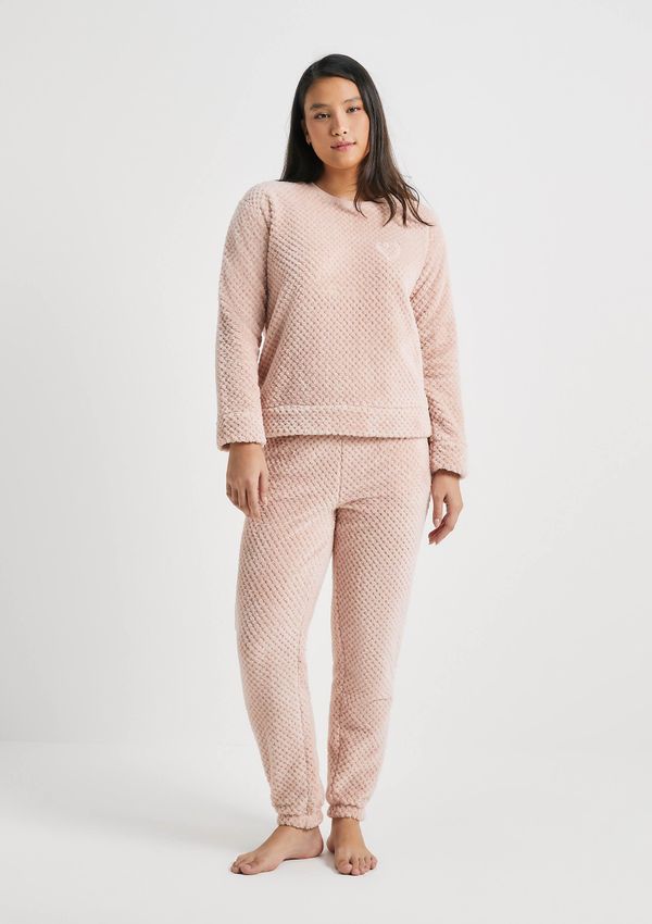 Pijama Longo Feminino Em Fleece - Rosa M