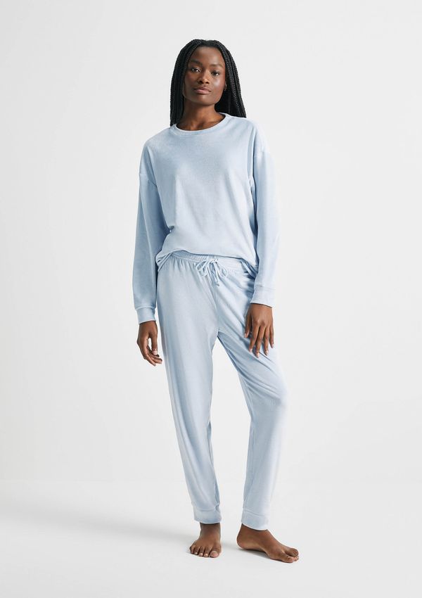 Pijama Longo Feminino Em Plush - Azul M