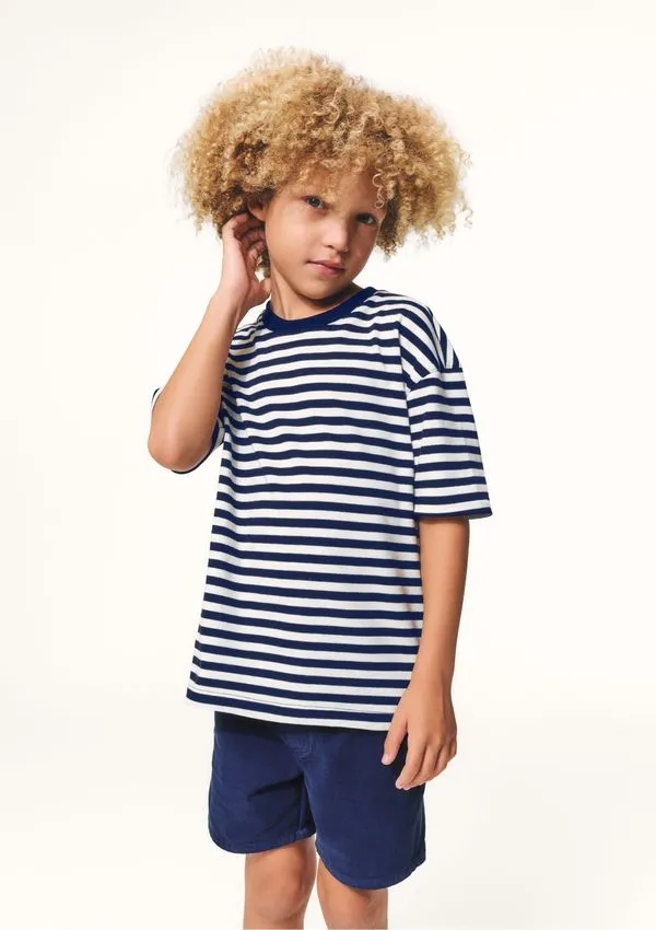 Camiseta Infantil Menino Fio Tinto Oversized - Azul 012