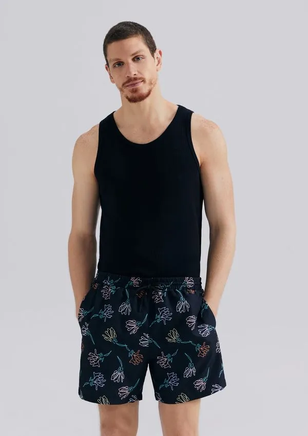 Shorts Praia Masculino Estampado - Preto XXG