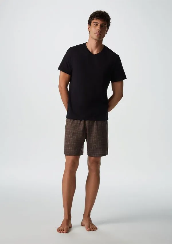 Pijama Curto Masculino Com Samba Canção - Marrom G