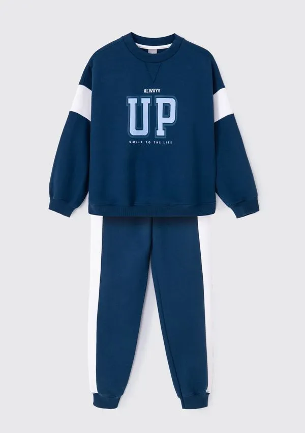 Conjunto Infantil Menina Em Moletom Peluciado Com Estampa - Azul 006