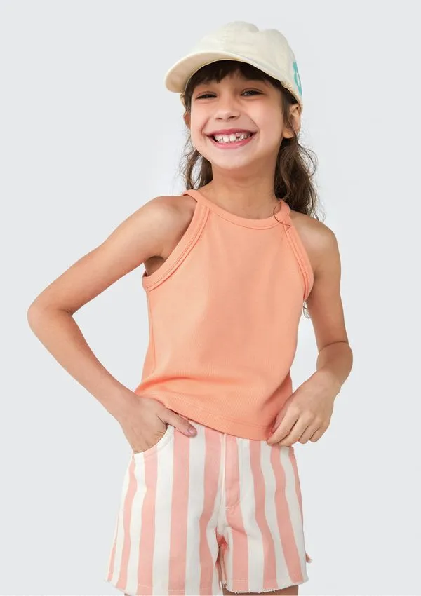 Shorts Infantil Menina Em Sarja Barra A Fio - Rosa 010