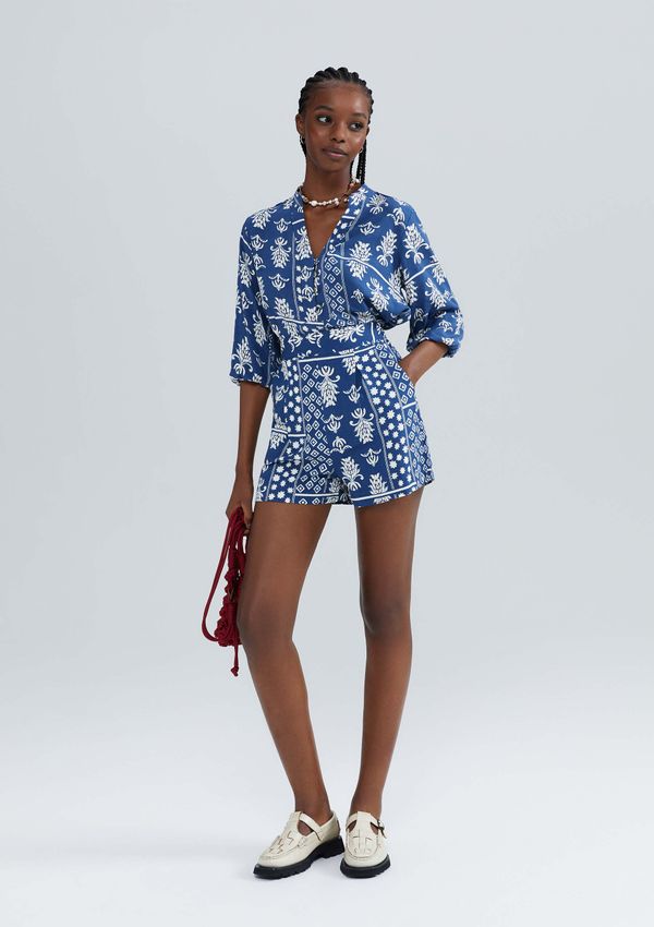Shorts Feminino Estampado Com Pregas - Azul P