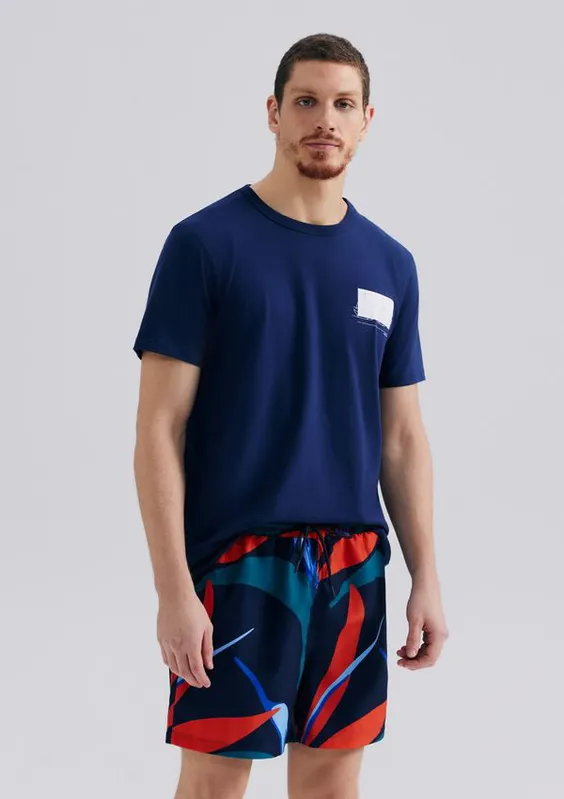 Shorts Praia Masculino Estampado - Azul P