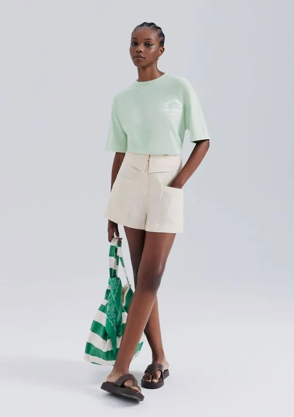 Shorts Feminino Em Alfaiataria - Nude 034