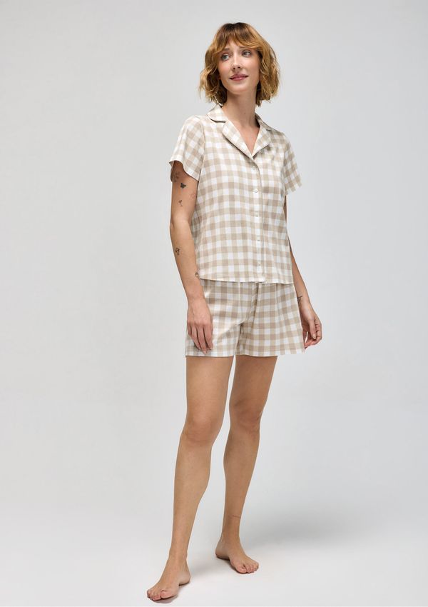 Pijama Curto Feminino Americano Estampado - Bege P