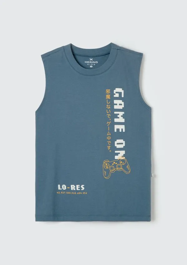 Regata Infantil Menino Em Malha De Algodão Com Estampa - Azul 012