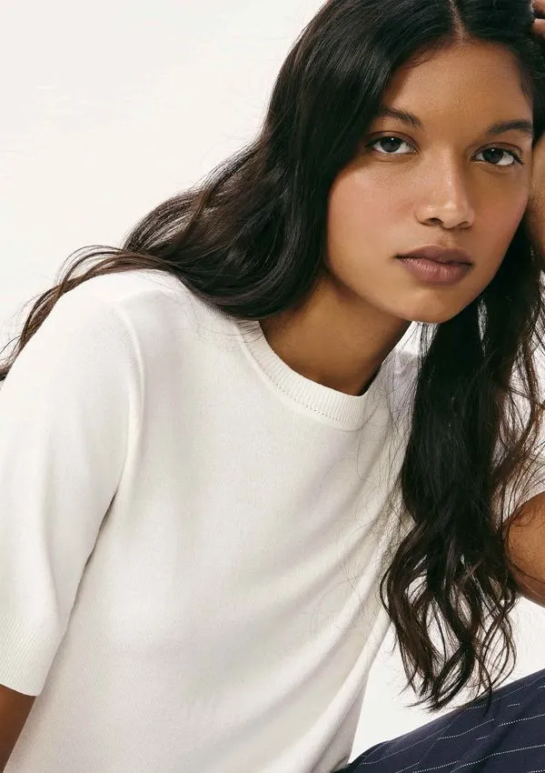 Blusa Feminina Manga Curta Em Tricô Leve - Off white M