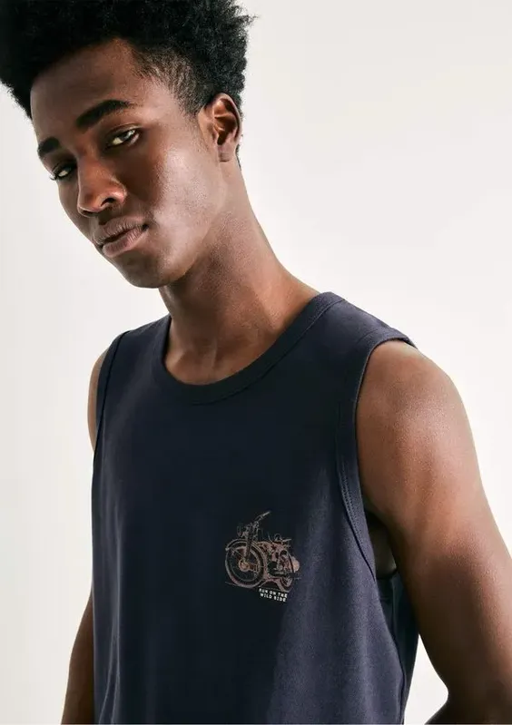 Regata Básica Masculina Regular Com Estampa - Azul XG