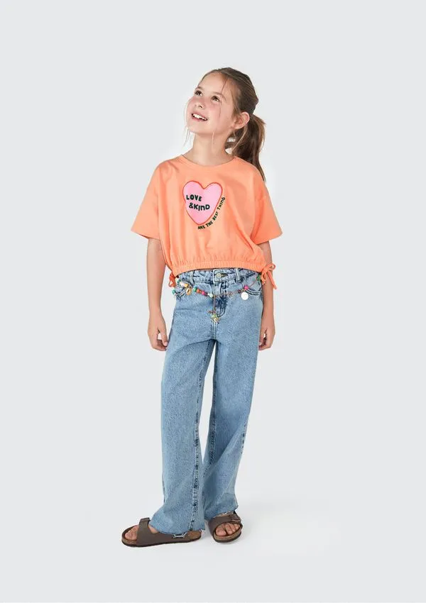 Blusa Infantil Menina Manga Curta Amarração - Laranja 012