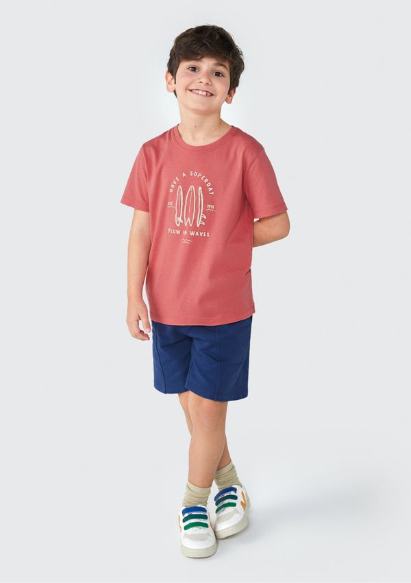 Camiseta Infantil Menino Manga Curta Com Estampa - Vermelho 006