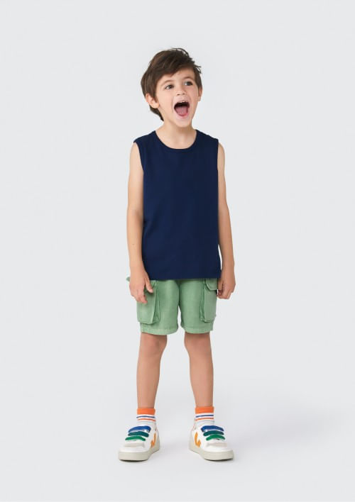 Bermuda Infantil Menino Toddler Em Sarja - Verde 002