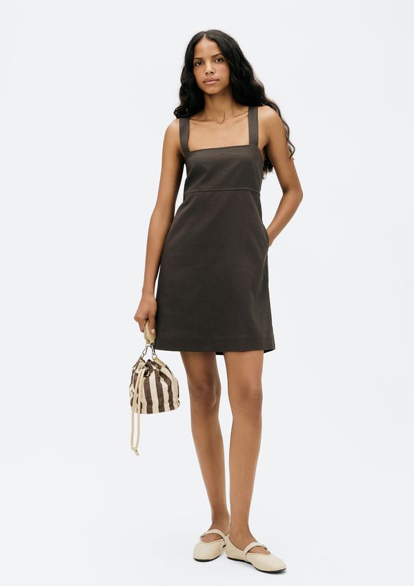 Vestido Curto Decote Quadrado - Marrom G