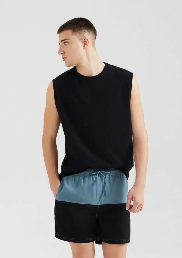 Shorts Praia Masculino Com Recortes - Preto G
