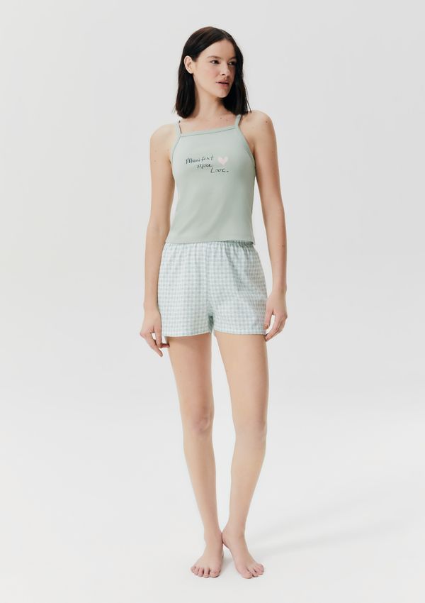 Pijama Curto Feminino Estampado Em Ribana - Verde XP