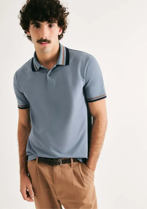 Camisa Polo Masculina Manga Curta Com Retilínea - Azul M