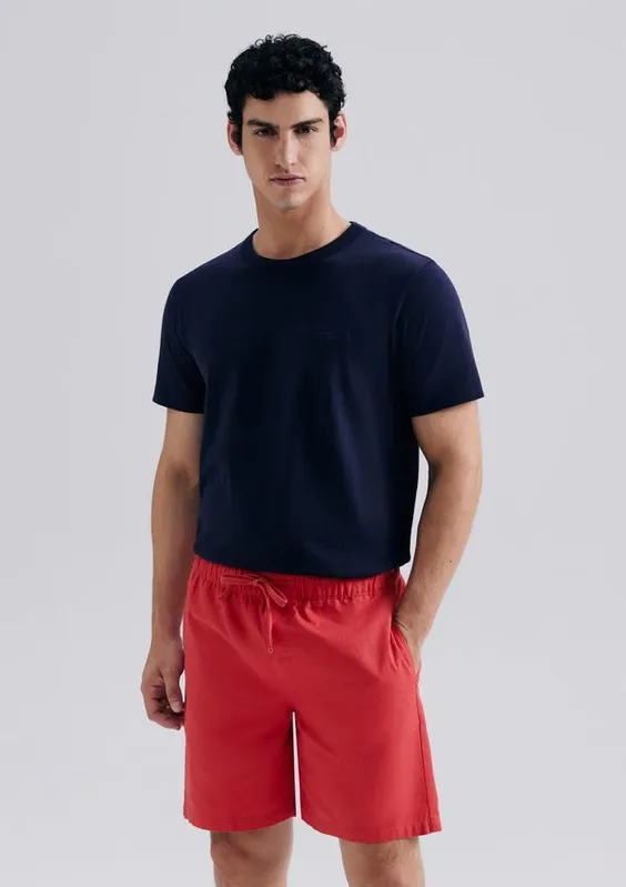 Bermuda Masculina Em Sarja Com Linho - Vermelho G