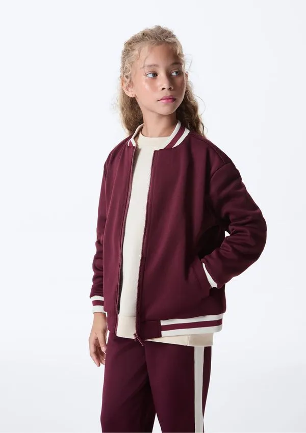 Jaqueta Infantil Bomber Com Detalhes Em Retilínea - Vinho 010