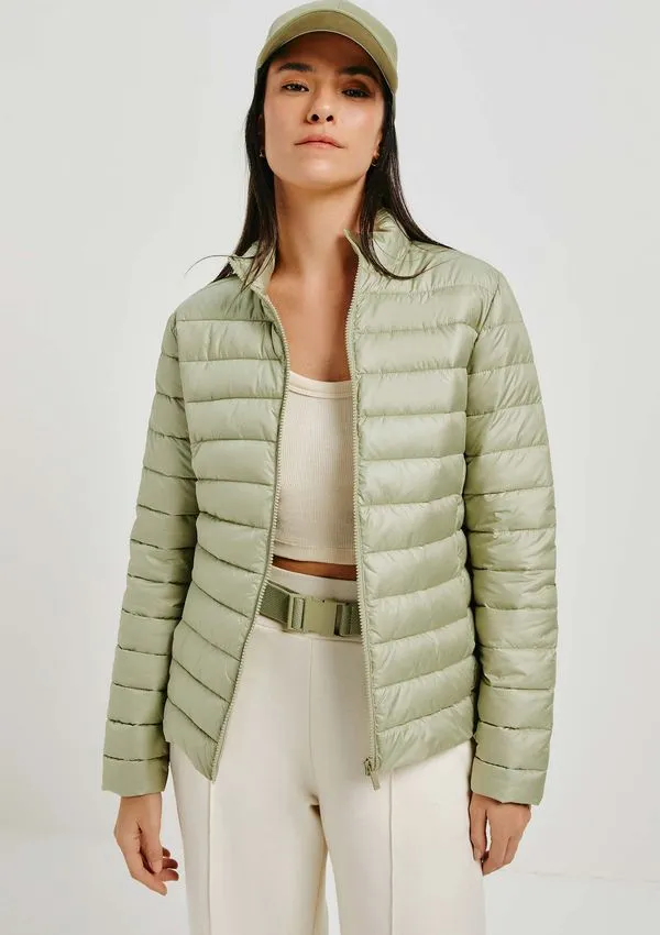 Jaqueta Básica Feminina Puffer Matelassê - Verde P