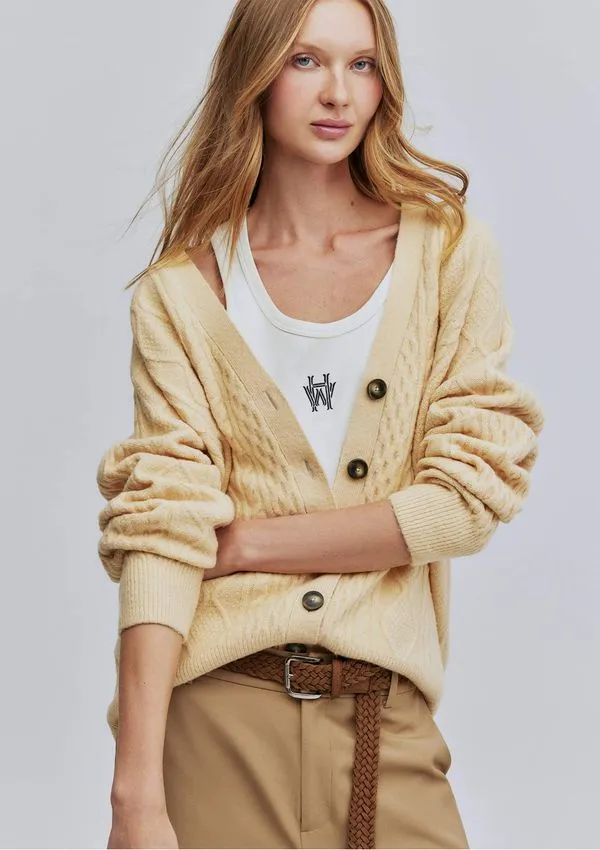 Cardigan Unissex Em Tricô Trançado Hering + Welcome - Bege XG