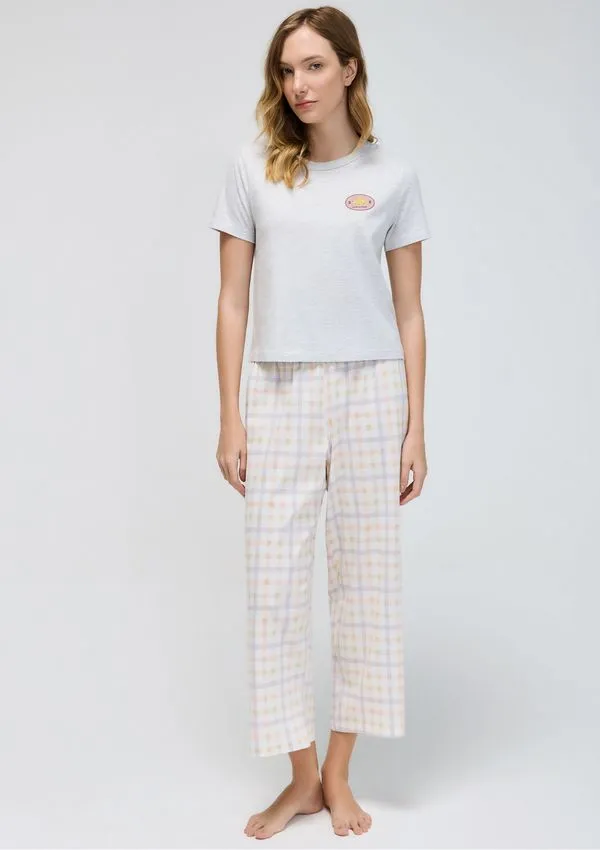 Pijama Longo Feminino Estampado Pantacourt - Cinza M