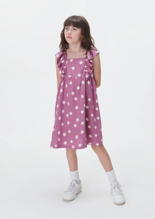 Vestido Curto Com Babados Infantil Estampado - Roxo 006