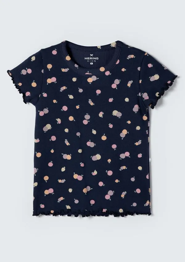 Blusa Infantil Menina Manga Curta Em Ribana Estampada - Azul 001
