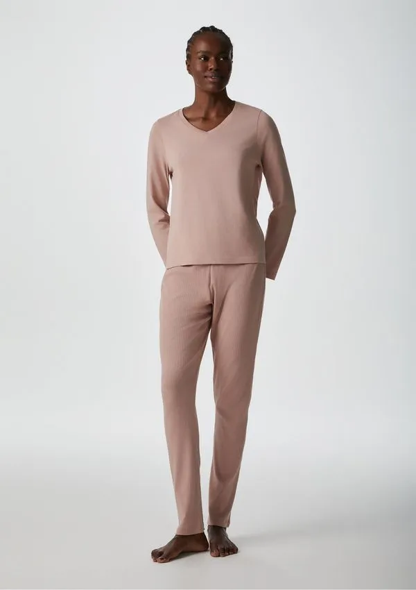 Pijama Longo Feminino Decote V - Rosa P