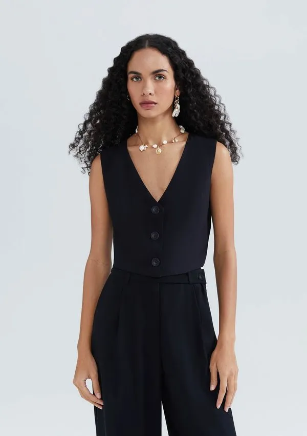 Colete Feminino Cropped Em Viscose - Preto XP
