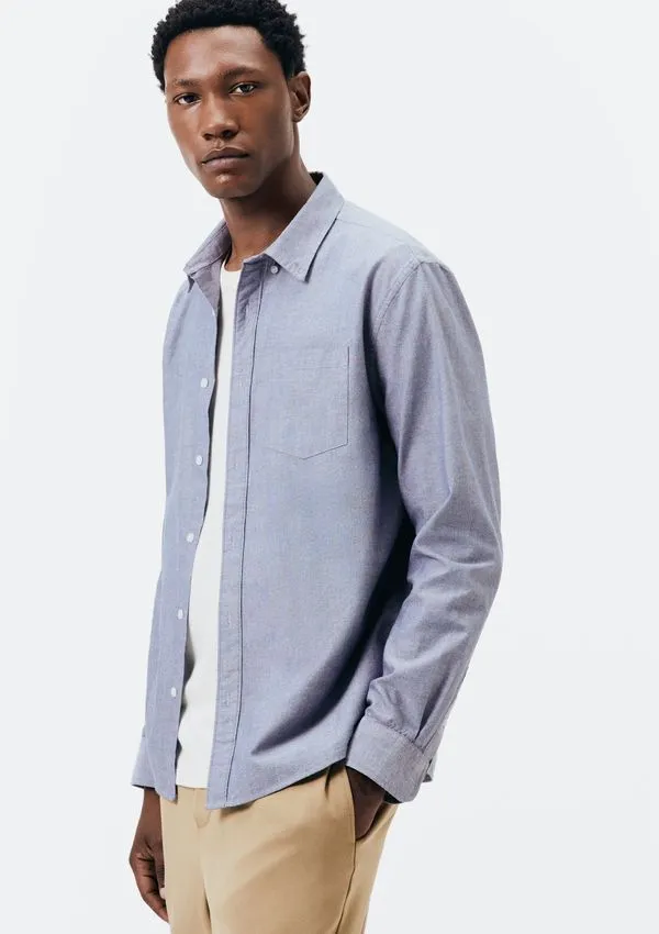 Camisa Masculina Manga Longa Oxford - Cinza XG