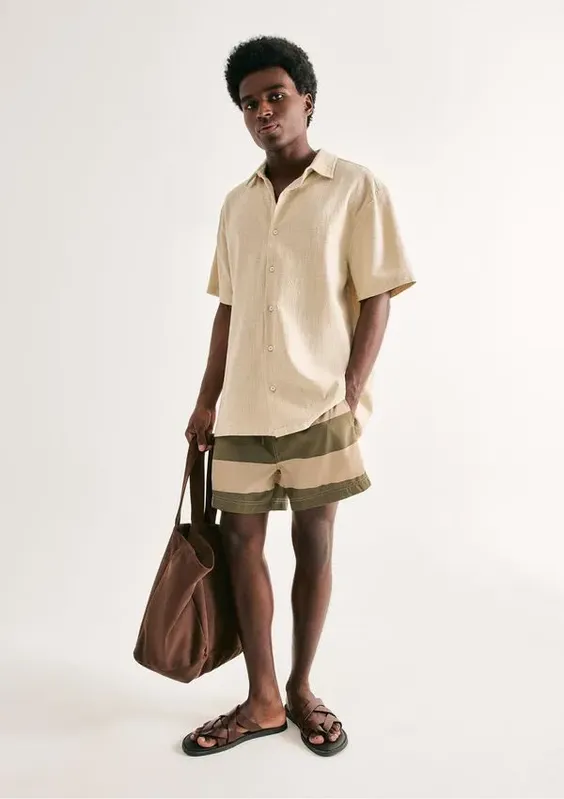 Shorts De Banho Masculino Listrado - Verde M