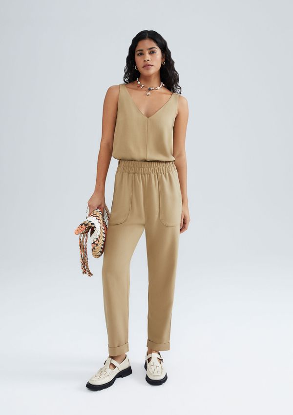 Calça Feminina Carrot Cintura Alta Em Viscose Creponada - Caqui XP