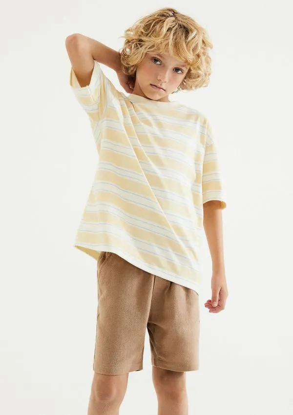 Bermuda Infantil Menino Reta Em Algodão - Bege 008