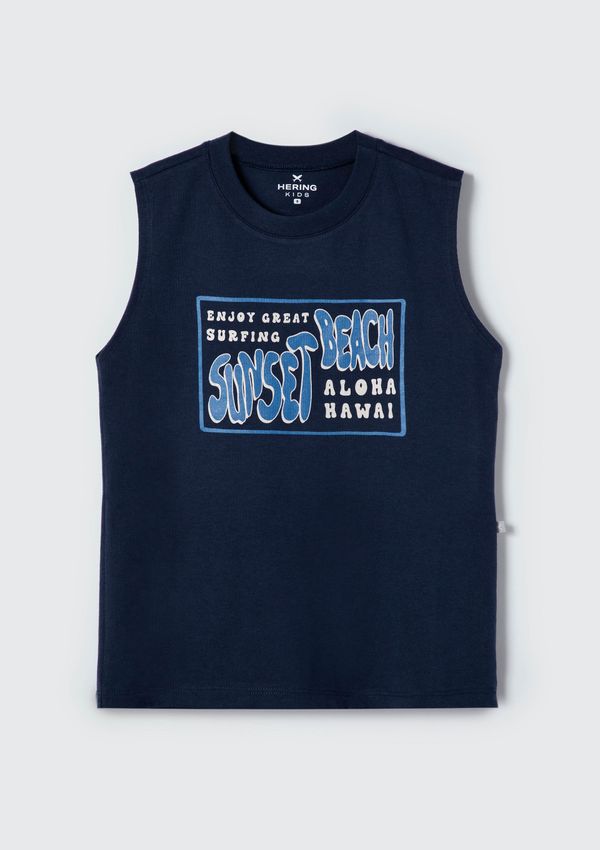 Regata Infantil Menino Em Malha De Algodão Com Estampa - Azul 008