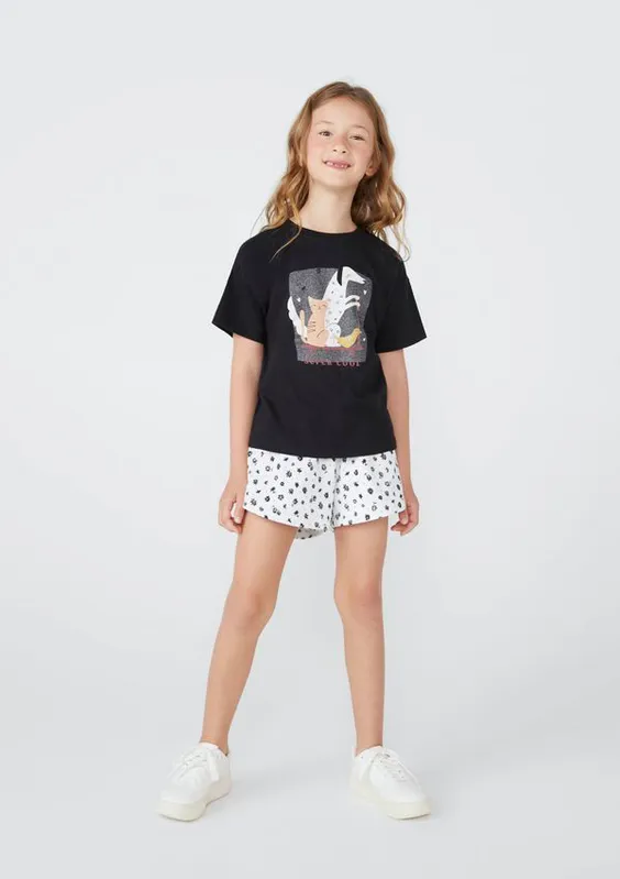 Conjunto Infantil Menina Curto Estampado - Preto 016