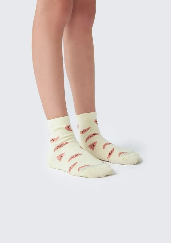 Kit Com 3 Meias Infantil Unissex Cano Médio Estampadas - Off white M