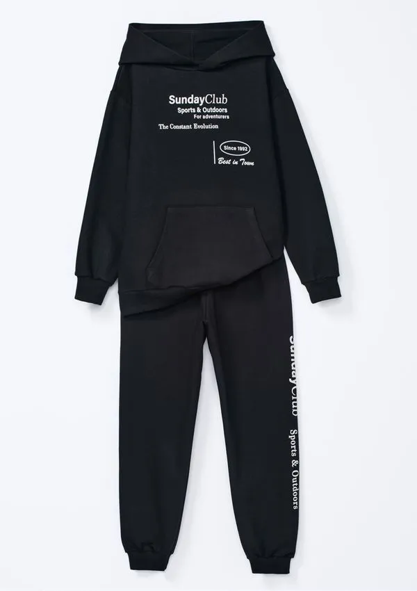 Conjunto De Moletom Infantil Menina Com Estampa - Preto 014
