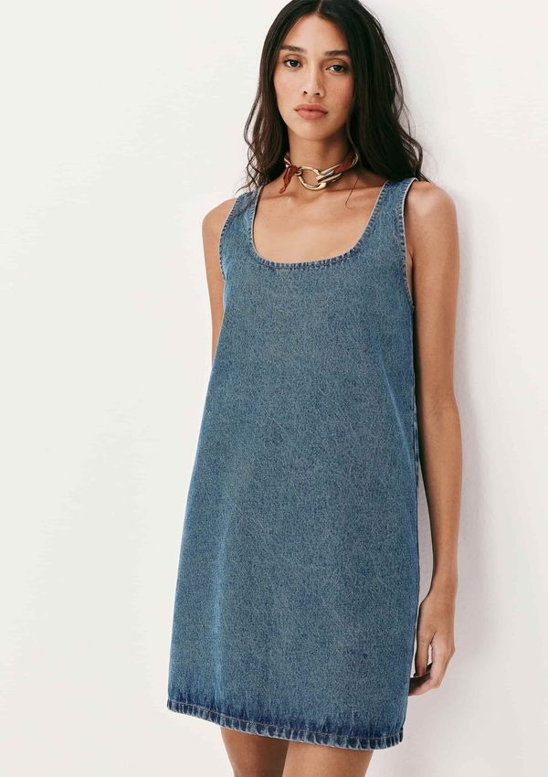 Vestido Curto Reto Em Jeans - Azul M