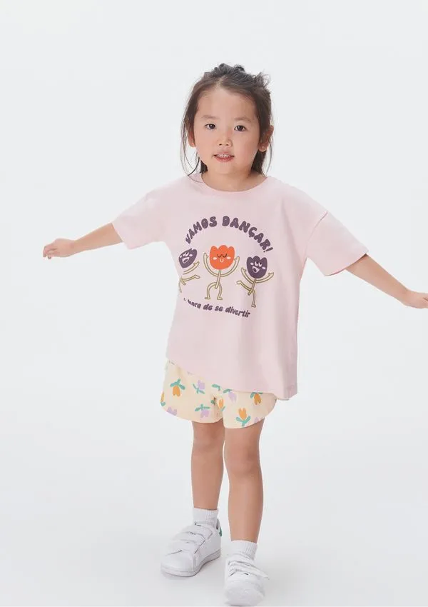 Conjunto Curto Infantil Menina Toddler Estampado - Rosa 004