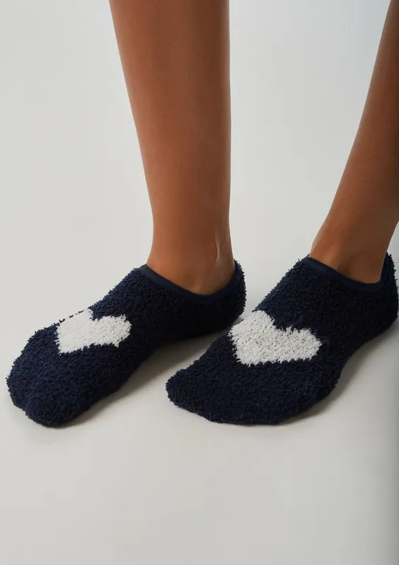 Meia Sapatilha Feminina Em Chenille - Azul P