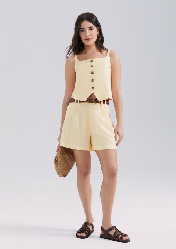 Shorts Feminino Em Alfaiataria Com Linho - Amarelo 034