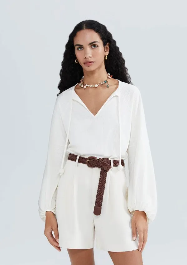 Blusa Feminina Manga Longa Maquinetada - Creme M