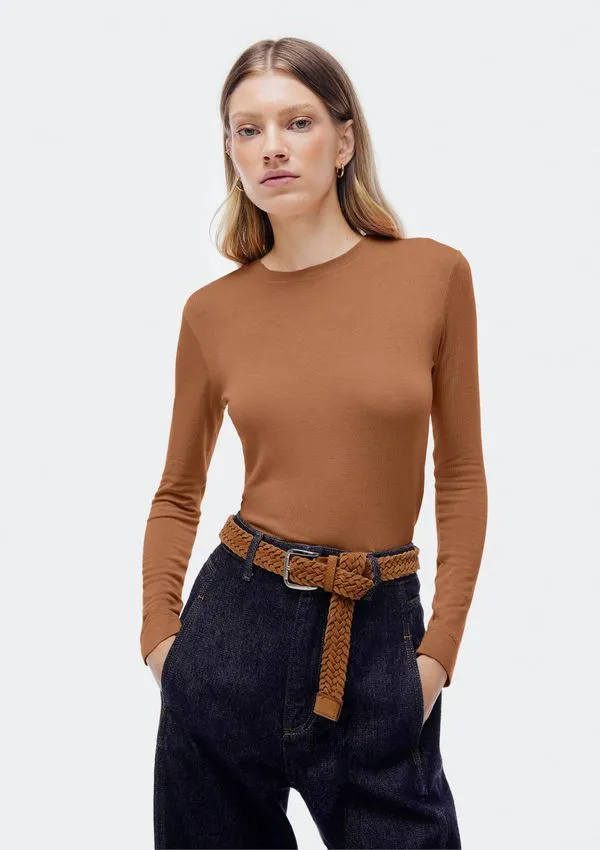 Blusa Feminina Manga Longa Slim - Marrom P