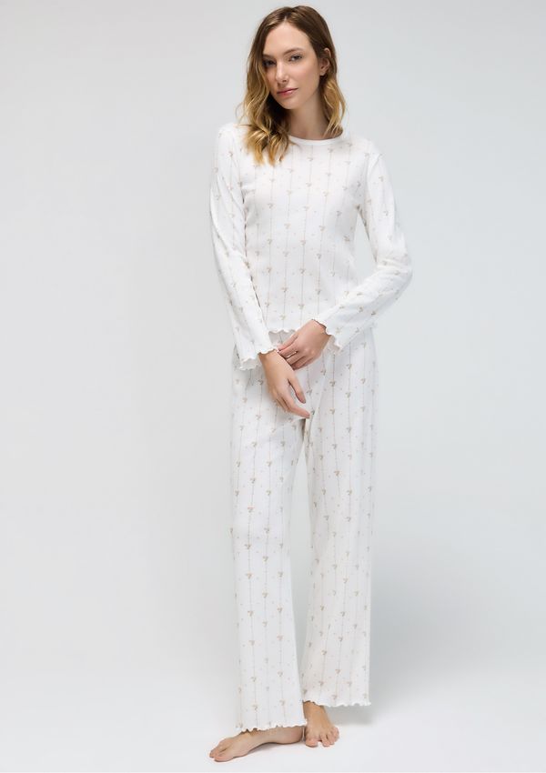 Pijama Longo Feminino Estampado - Off white G